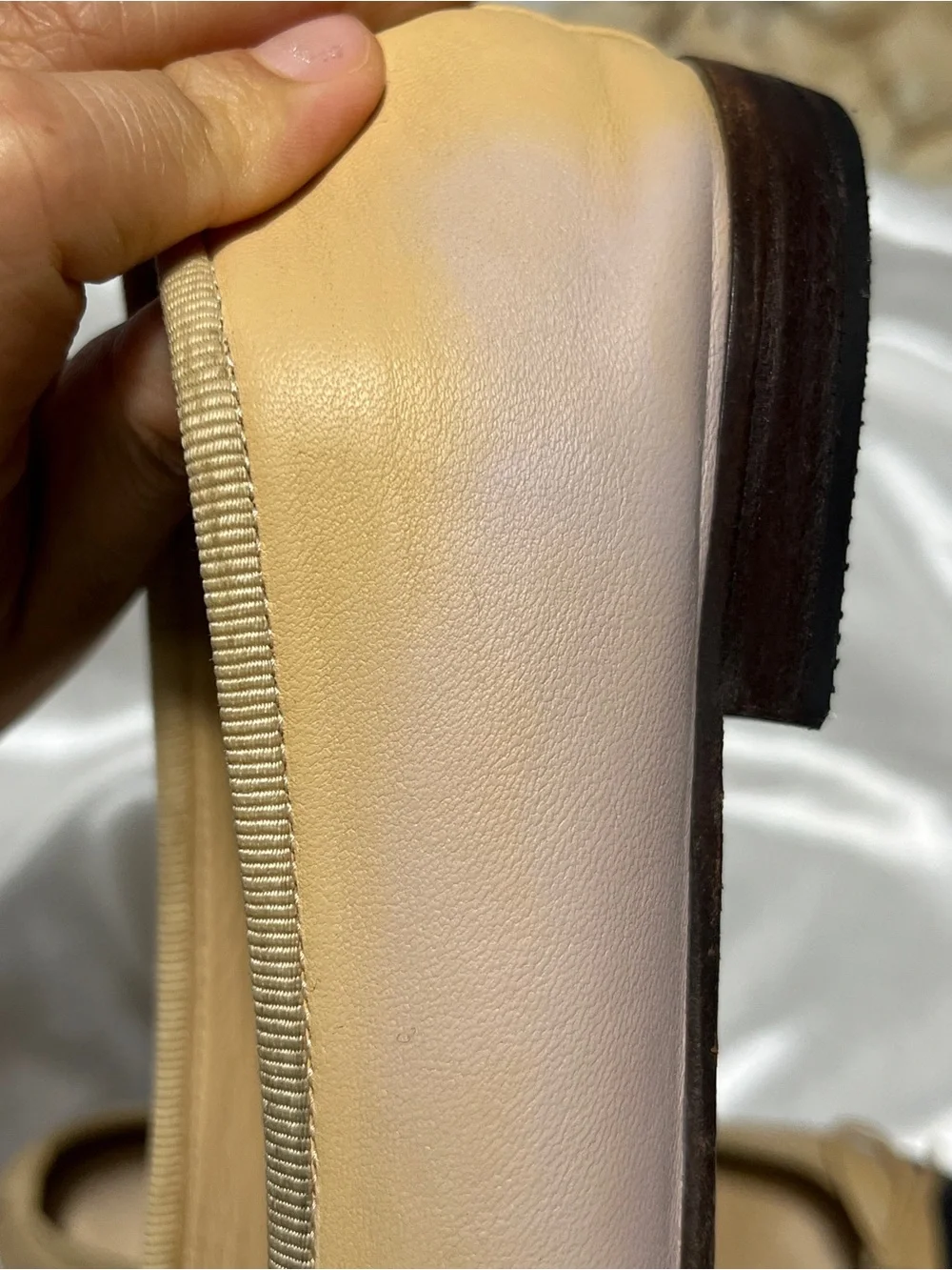 CHANEL Beige Leather Ballet Flats with Black Cap Toe and CC Logo